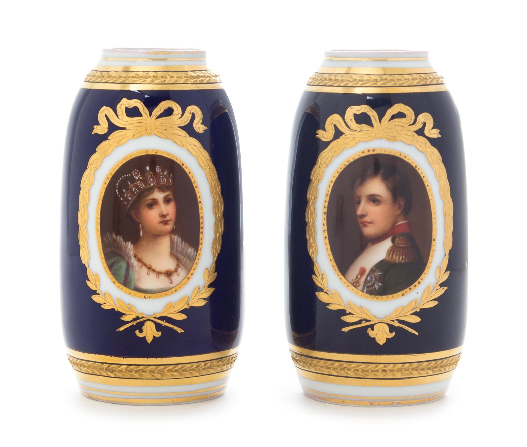 Two Royal Vienna Portrait Vases Height 4 5/8 inches.