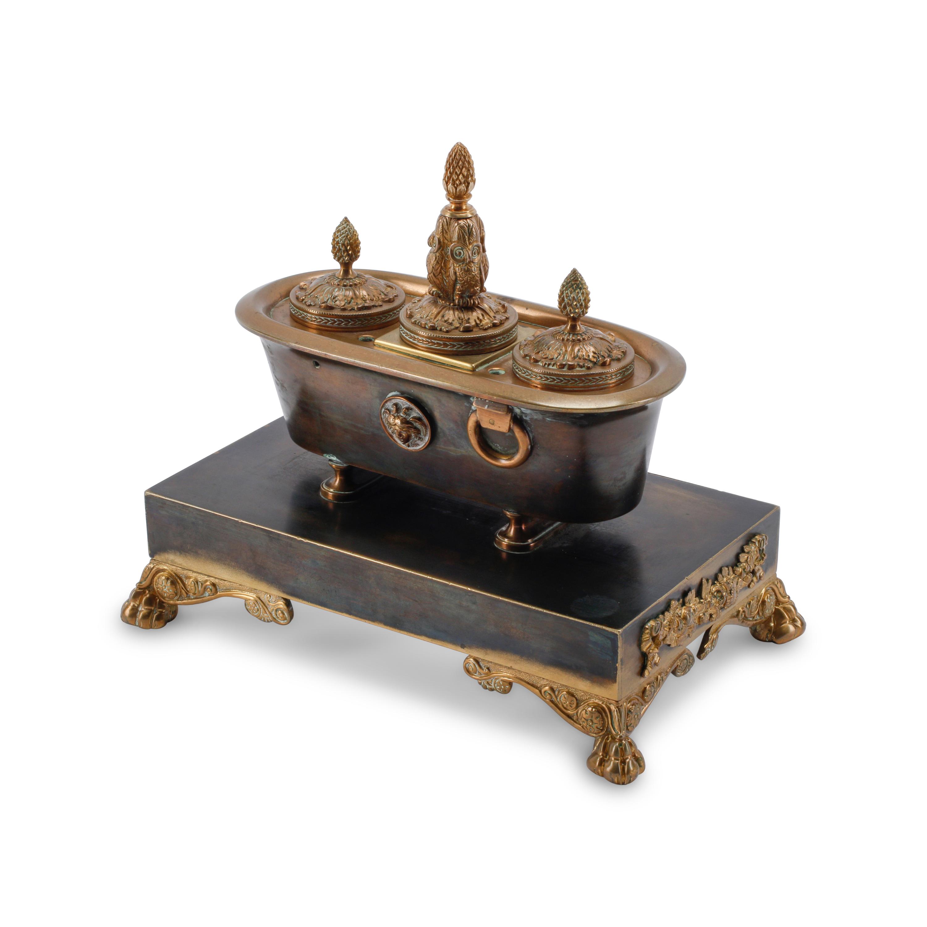 A French Gilt and Patinated Bronze Inkwell