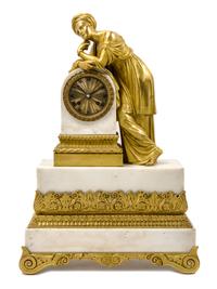 A French Gilt Bronze Mounted Marble Mantel Clock Height 21 inches.