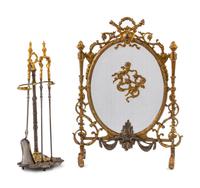 A Louis XVI Style Gilt and Patinated Bronze Fire Screen