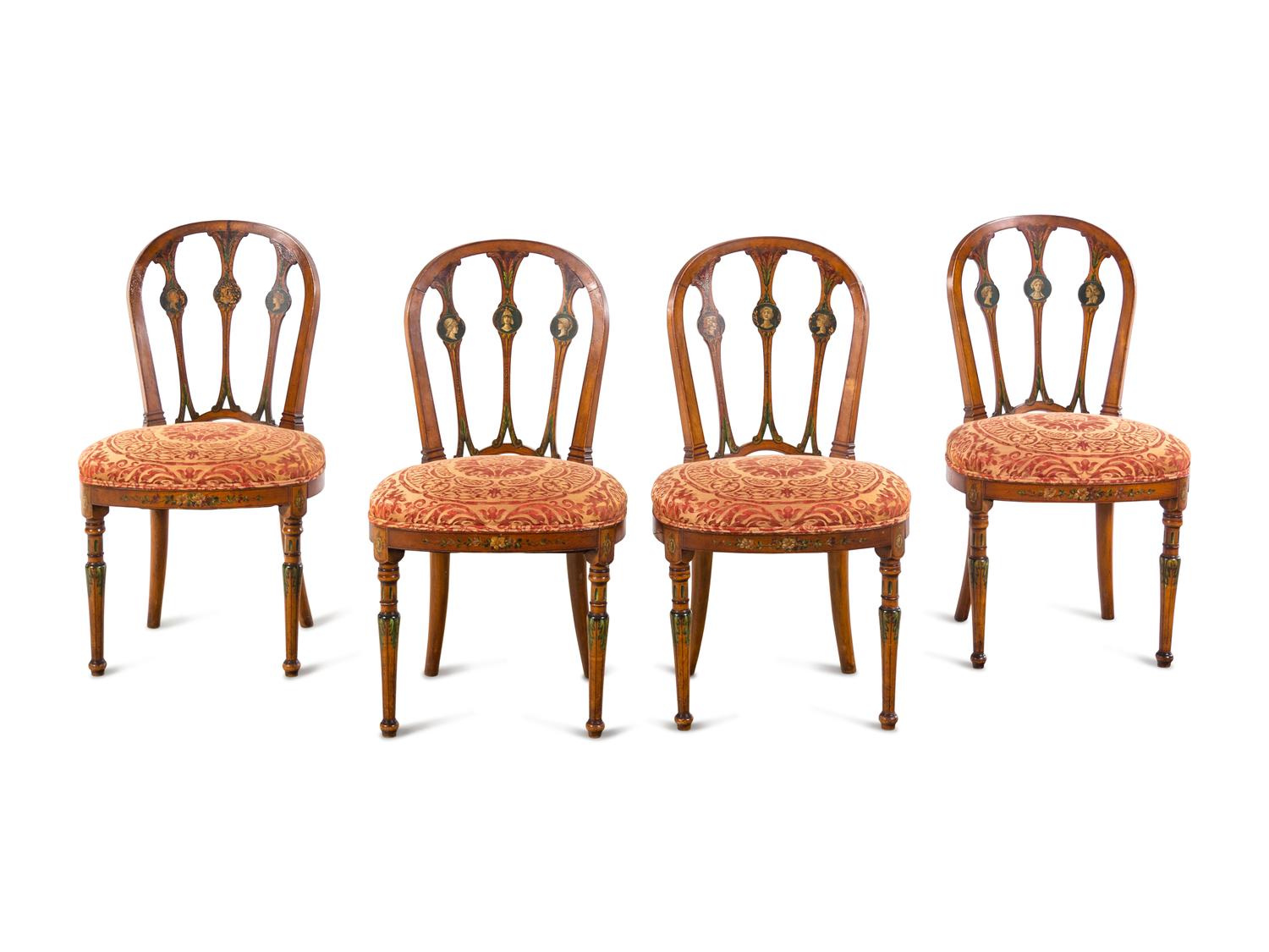 A Set of Four Edwardian Painted Side Chairs