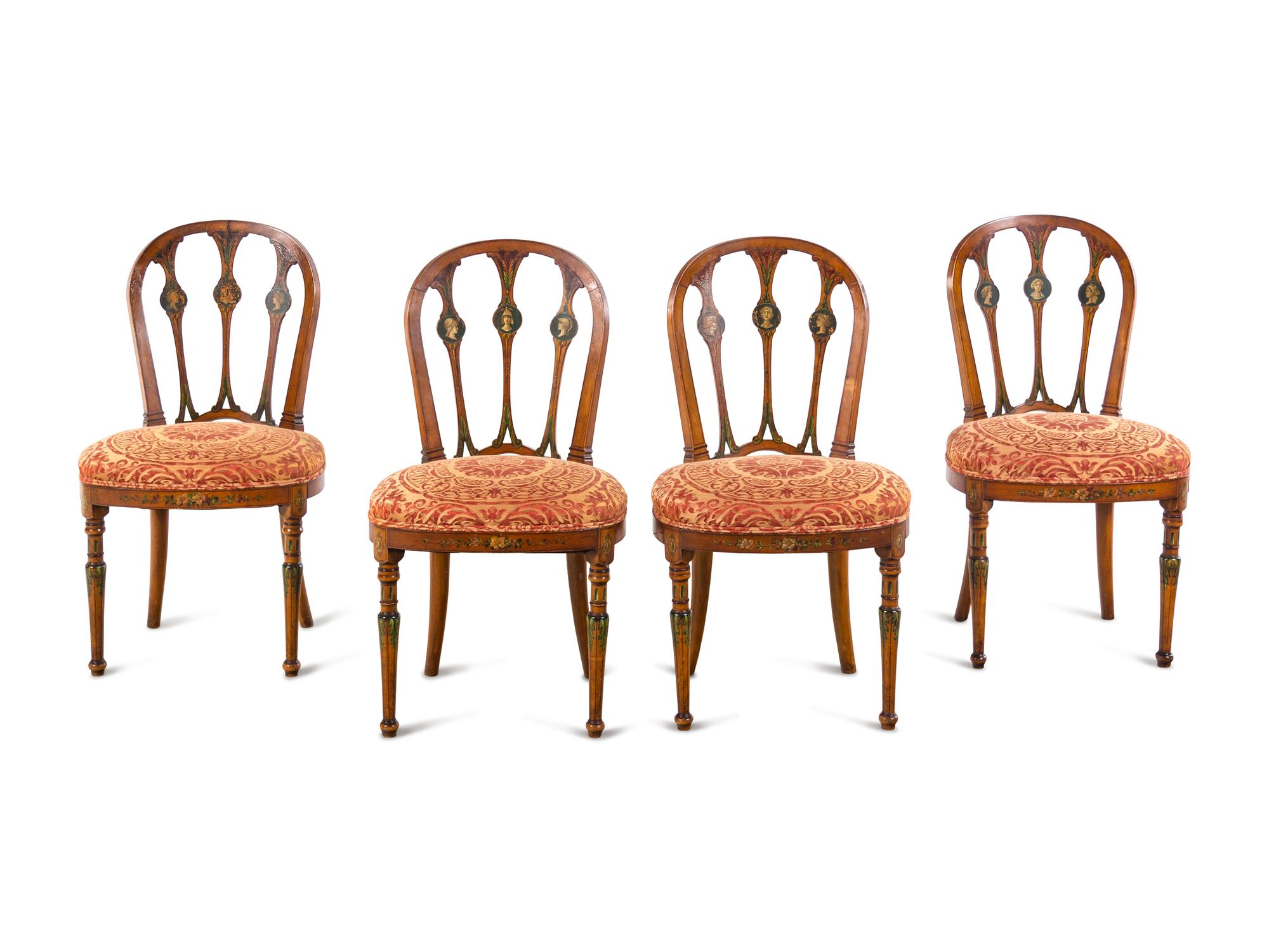 A Set of Four Edwardian Painted Side Chairs