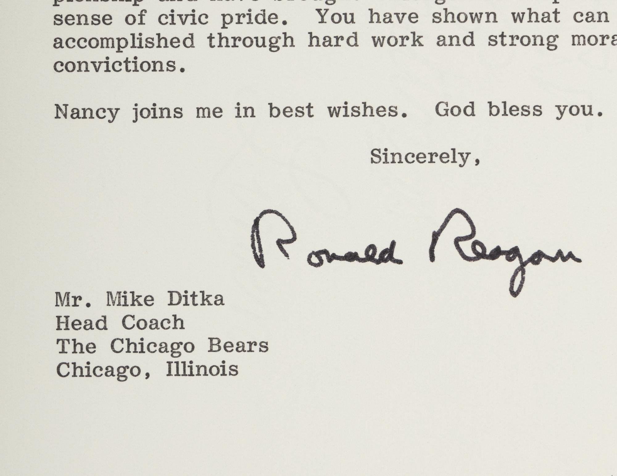 A 1986 Ronald Reagan Signed Letter As President to Mike Ditka
