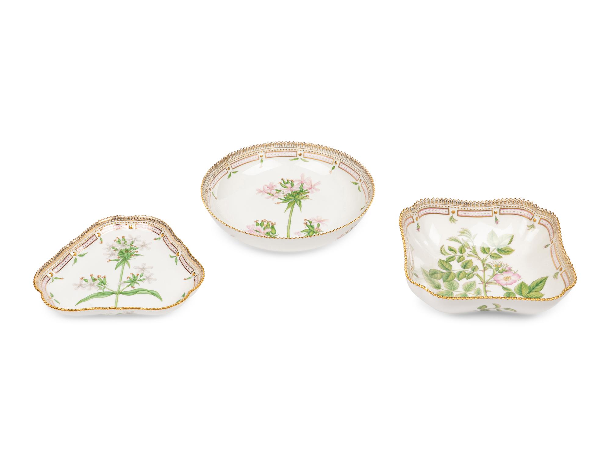 Three Royal Copenhagen Flora Danica Porcelain Serving Articles
