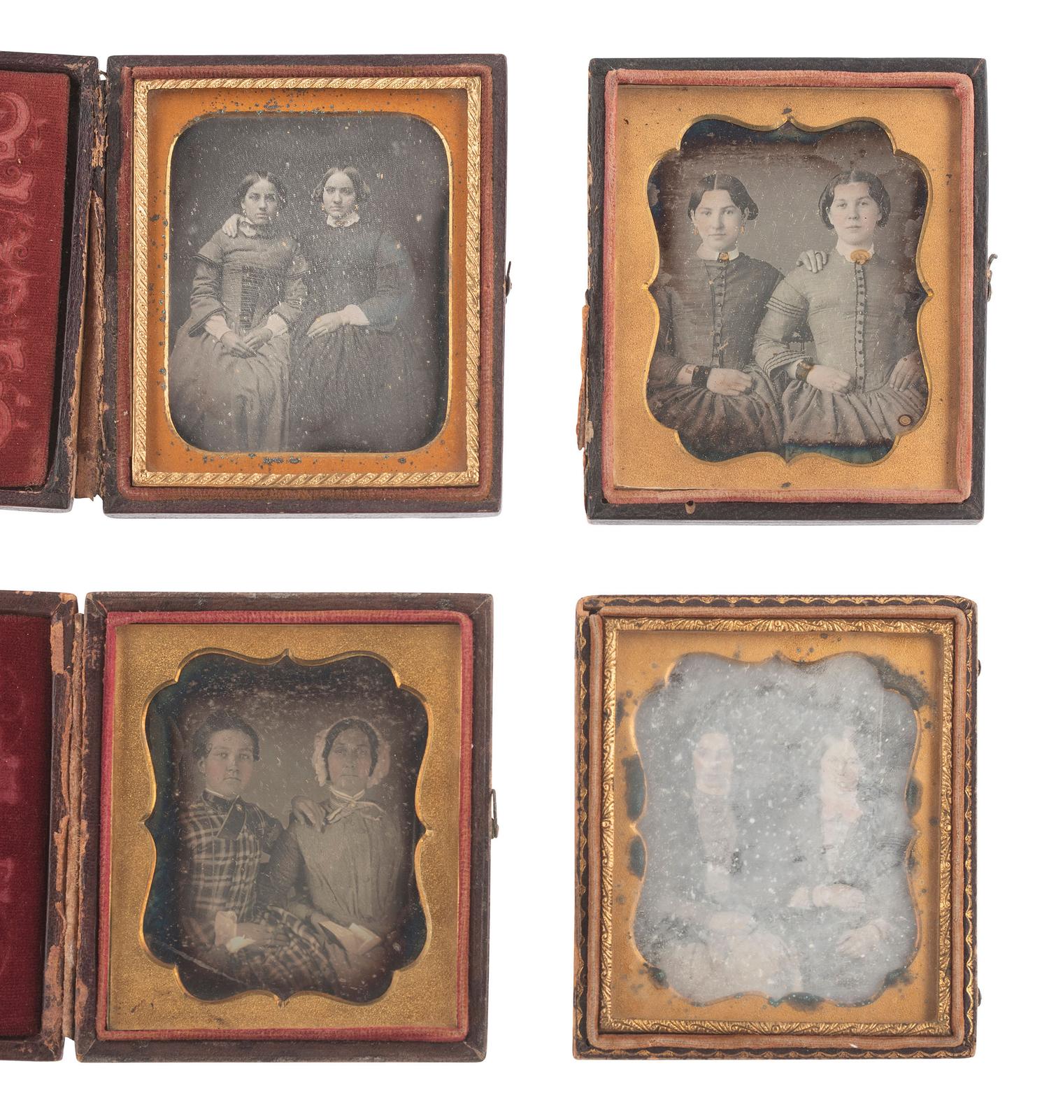 [EARLY PHOTOGRAPHY]. 28 sixth plate daguerreotypes featuring pairs of female subjects.