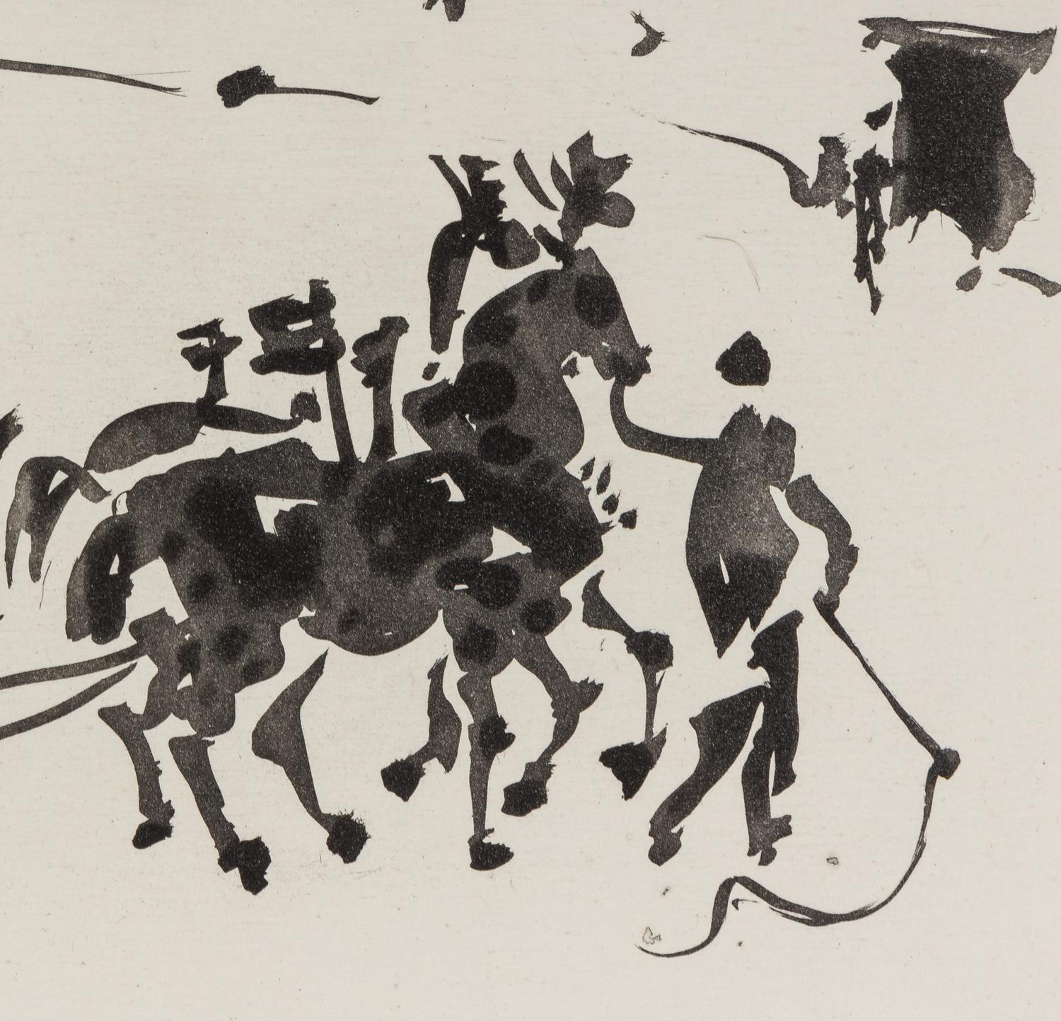A pair of prints ( El Arrastre ; Los Cabestros retiran al Toro Manso ) from ' José Delgado: La Tauromaquia ', 1957