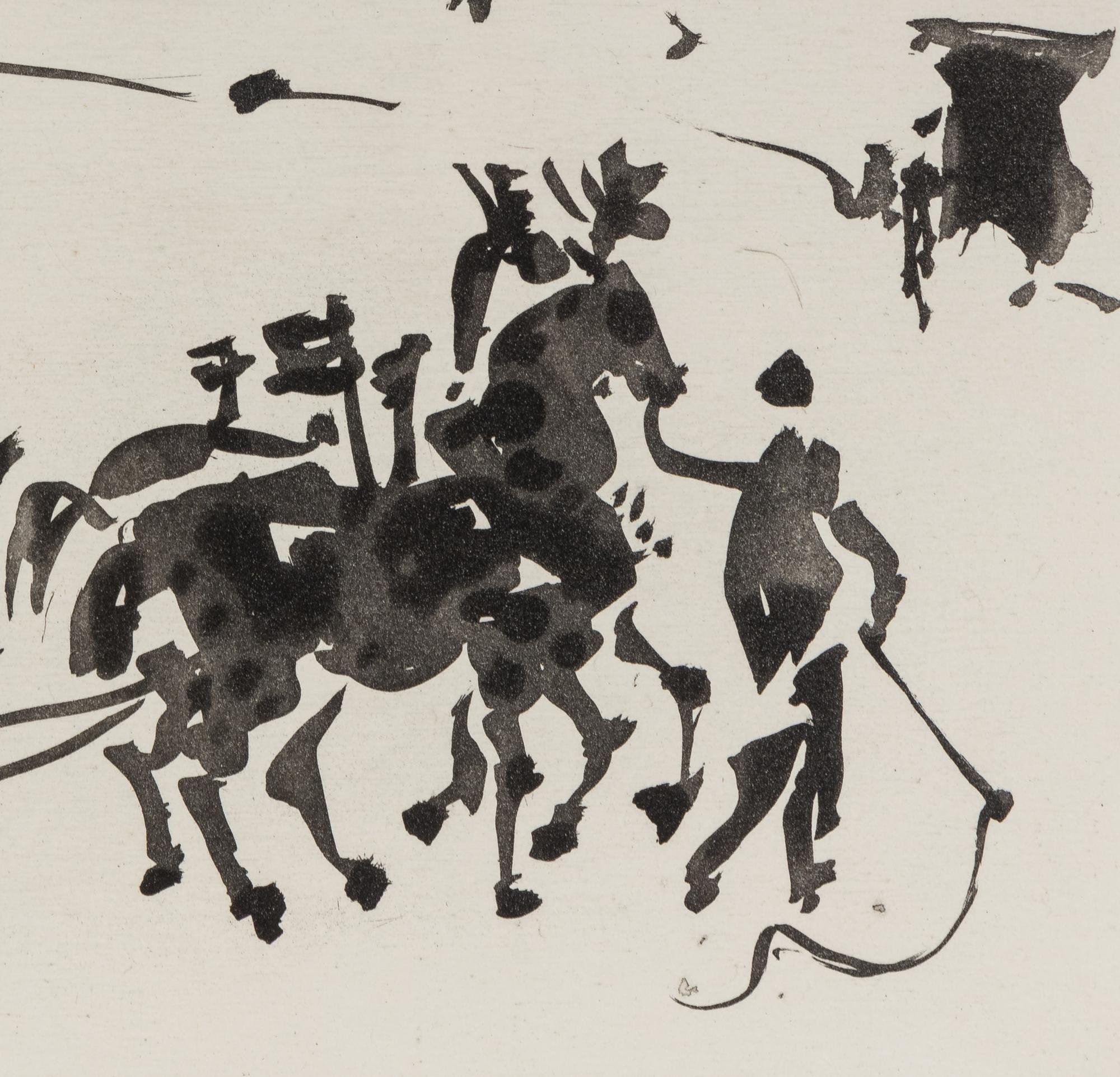 A pair of prints ( El Arrastre ; Los Cabestros retiran al Toro Manso ) from ' José Delgado: La Tauromaquia ', 1957