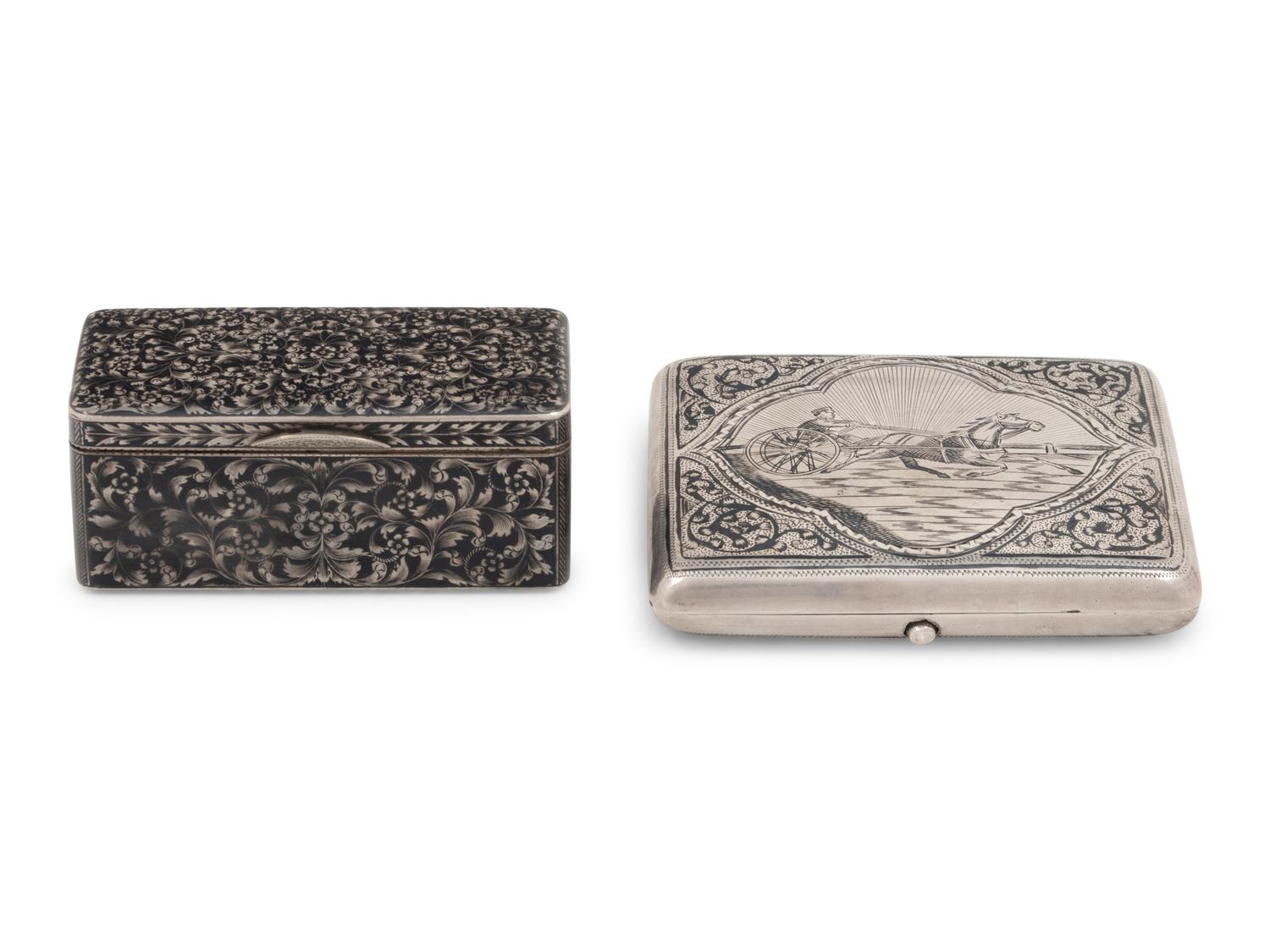 Two Russian Niello Silver Snuff Boxes