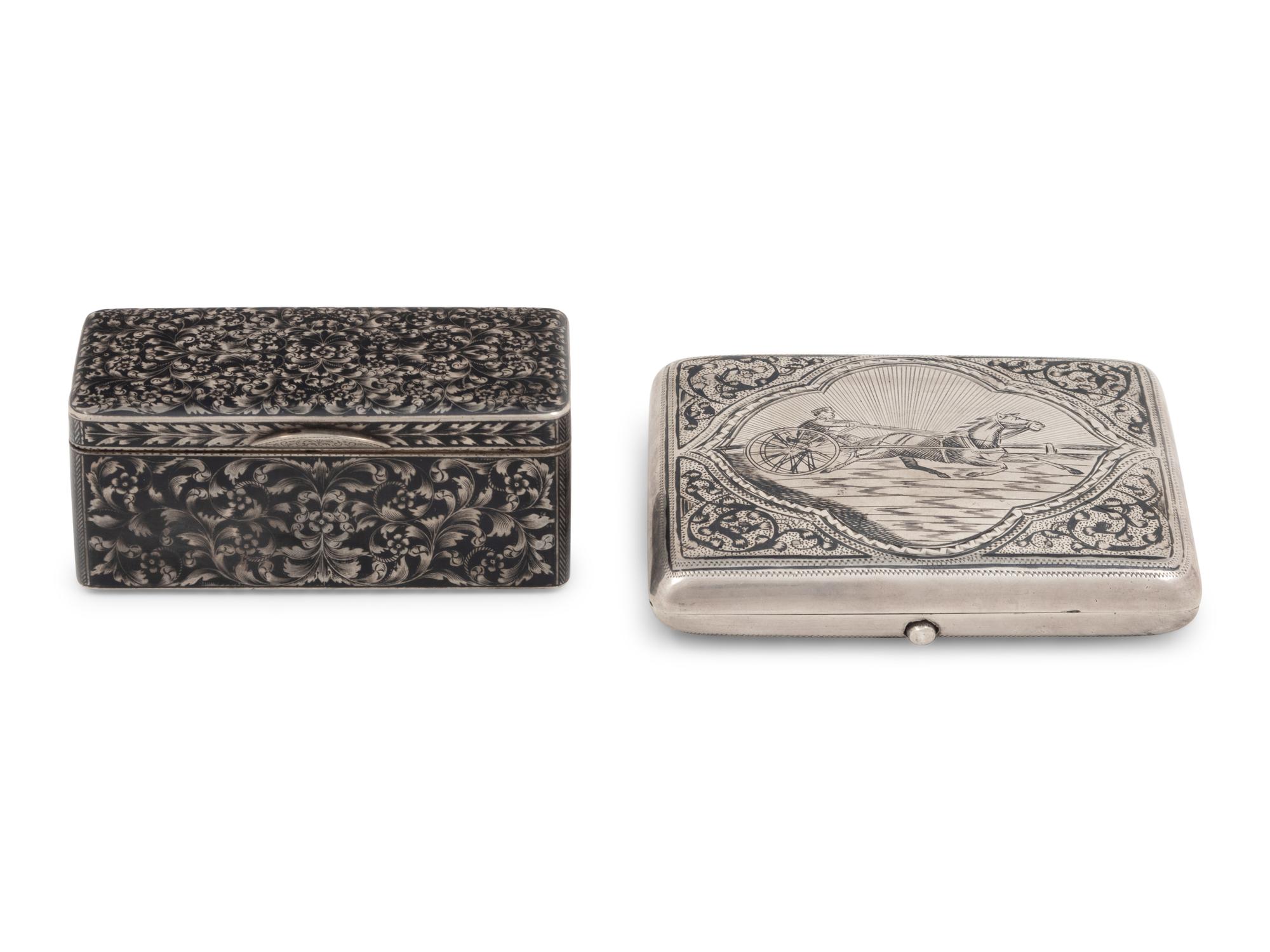 Two Russian Niello Silver Snuff Boxes