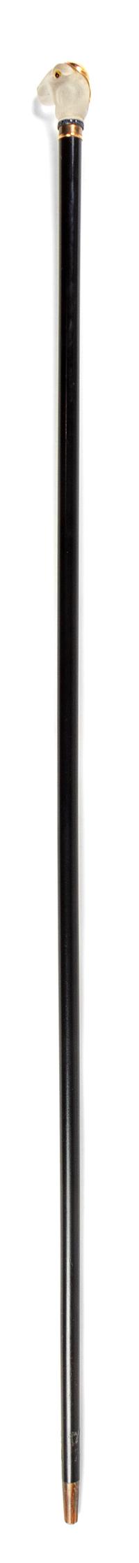 An English 12-Karat Gold, Sapphire and Carved Quartz Mounted Walking Stick Length 36 inches. — MAKER'S MARK A.W., LONDON, 1936