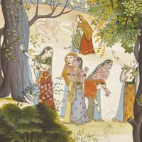 A Painting of The Gopis Search for Krisha in a Moonlit Forest, Pahari (Himalayan foothill) Idiom, Probably Himachal Pradesh, India, 20th Century