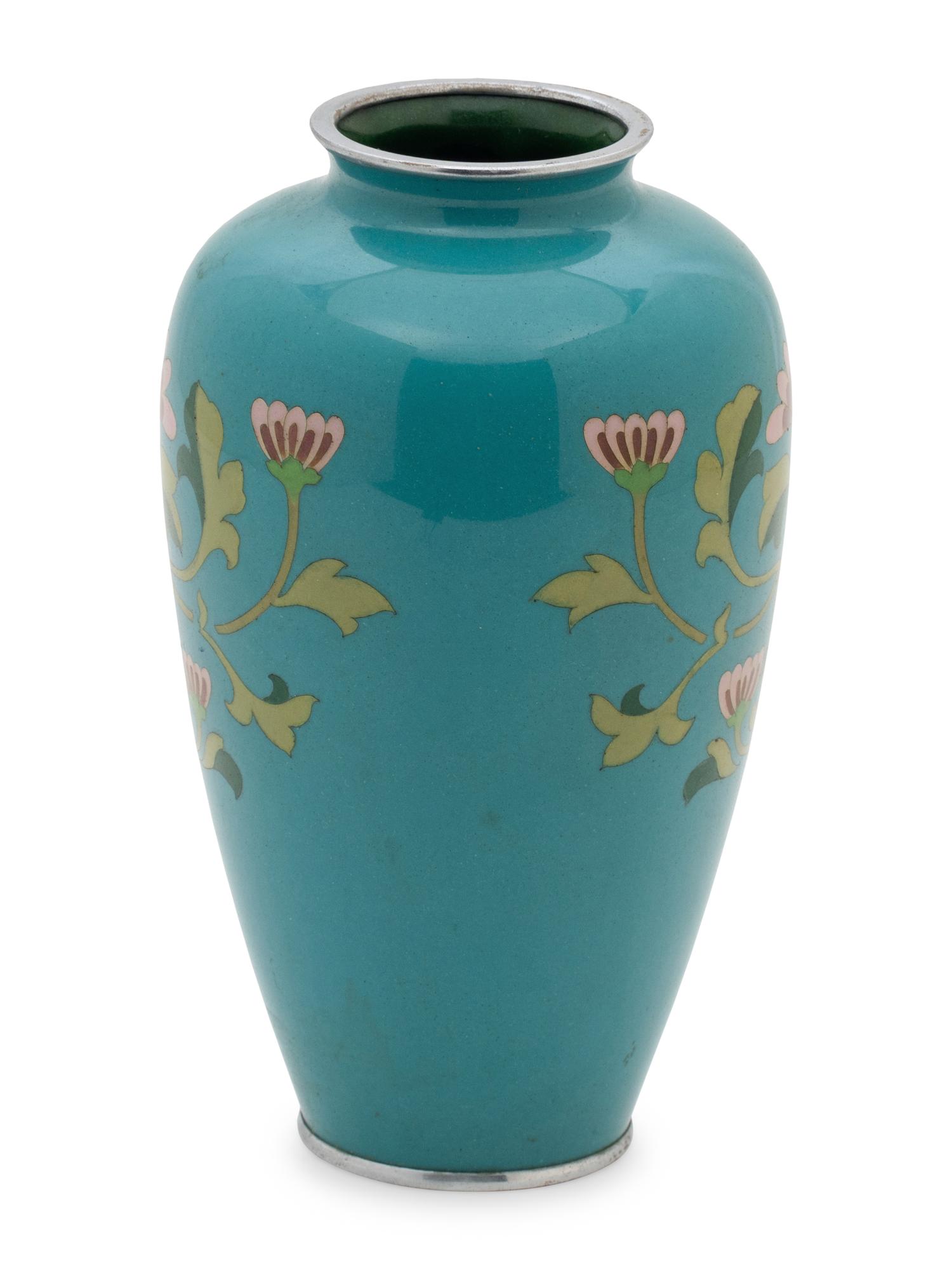 A Green-Ground Cloisonné Vase