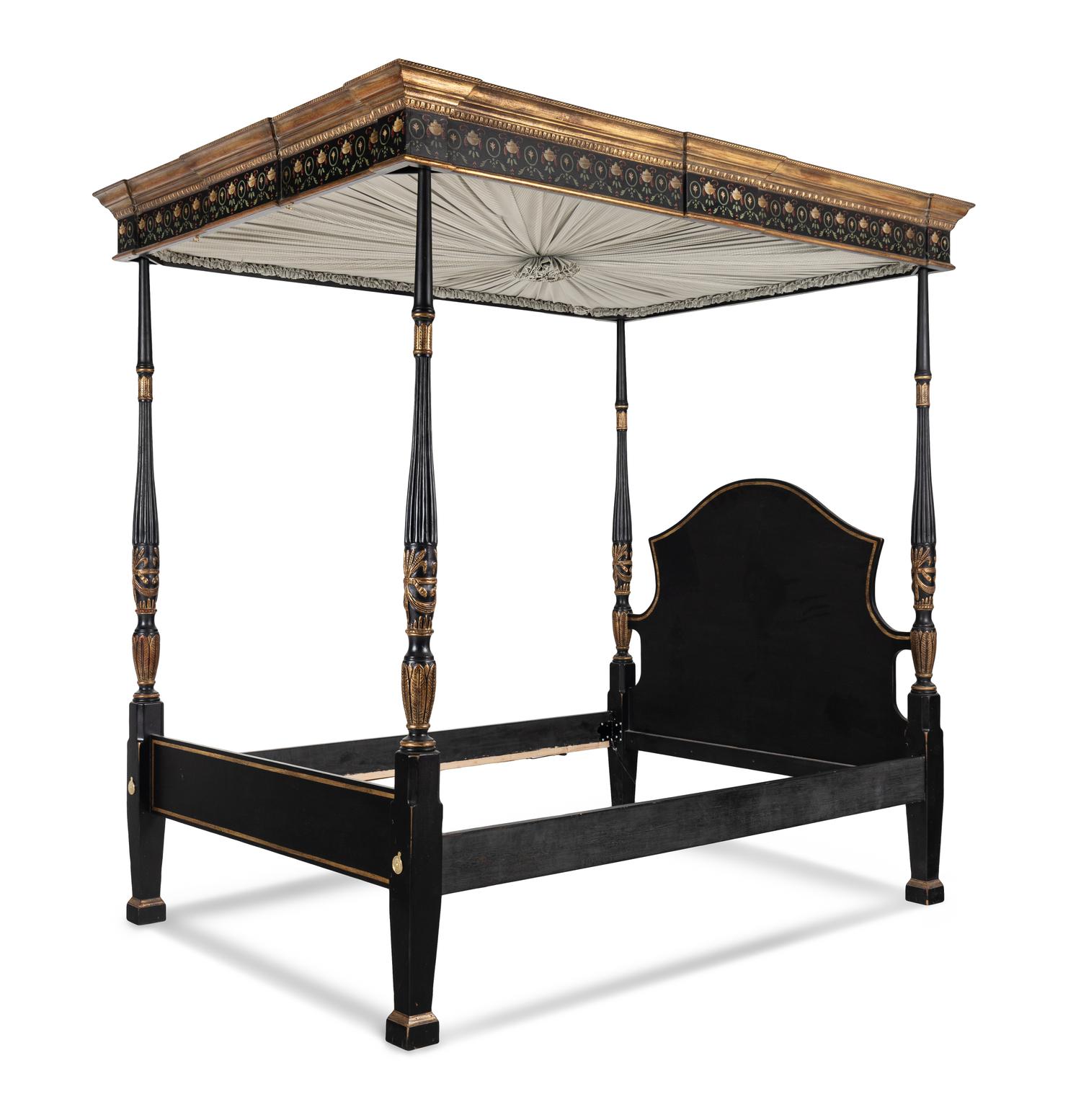 A George III Style Painted and Parcel-Gilt Tester Bed