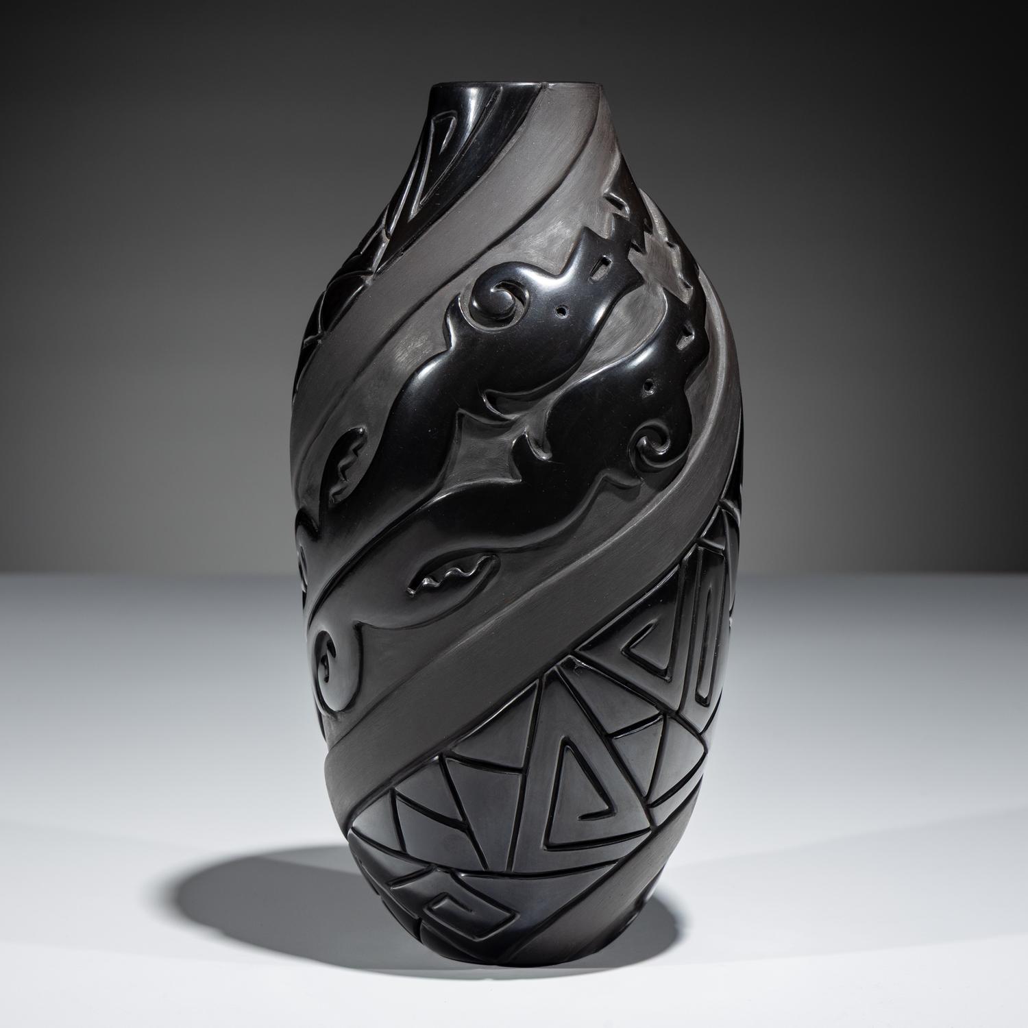 Carved Blackware Pottery Vase