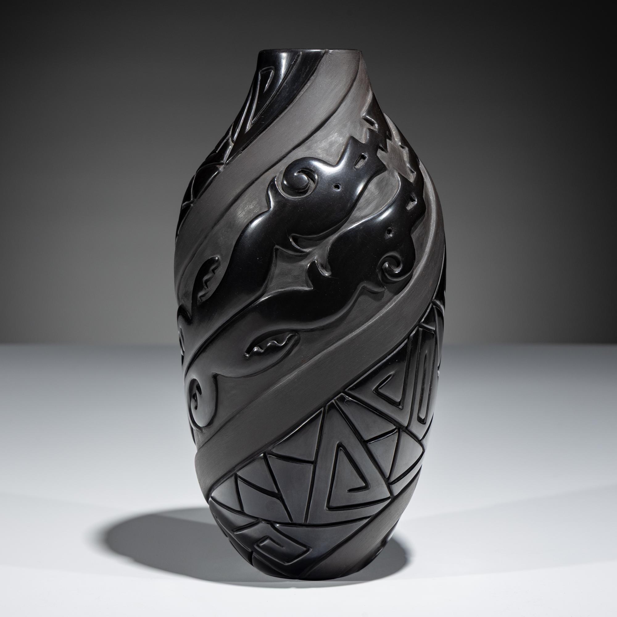 Carved Blackware Pottery Vase