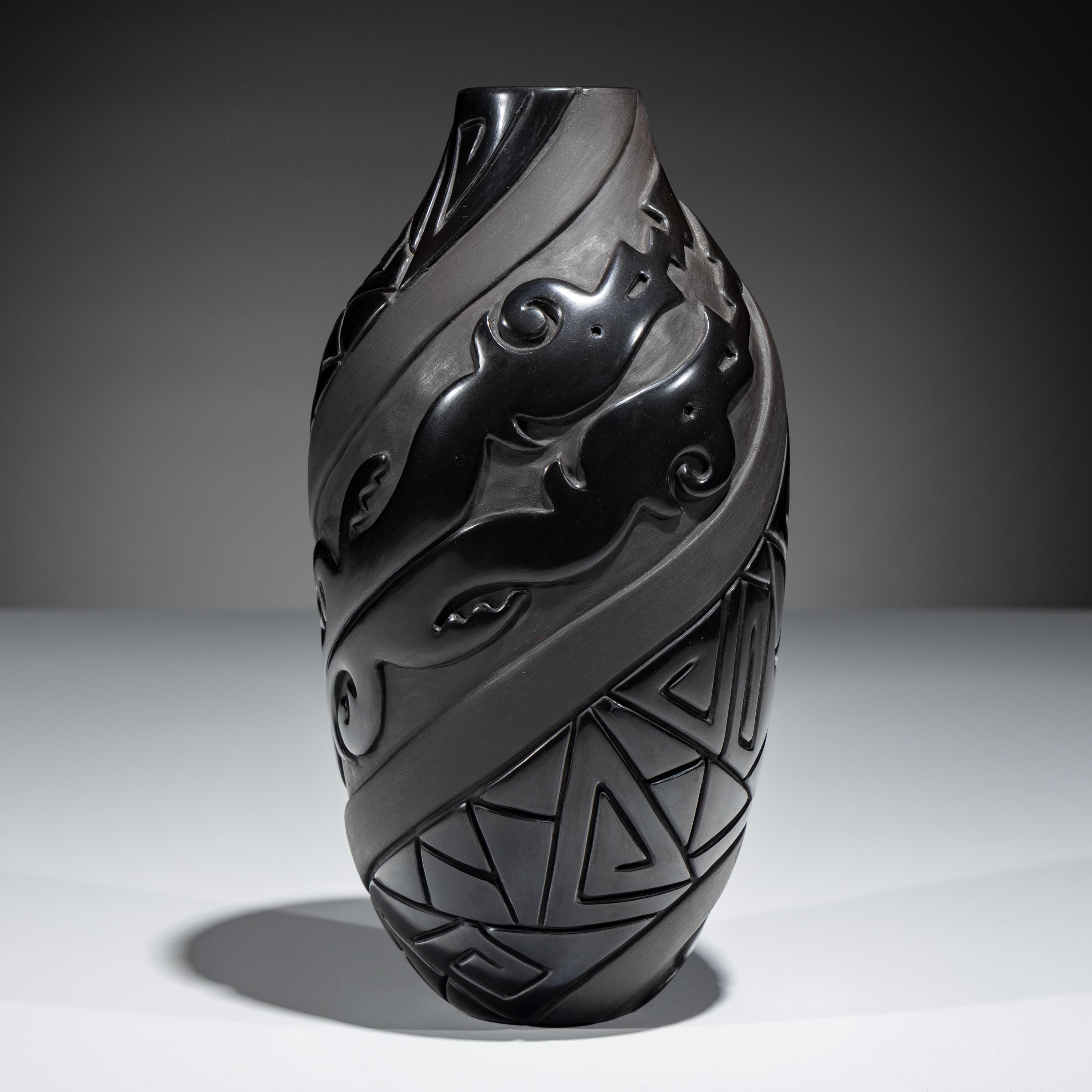 Carved Blackware Pottery Vase