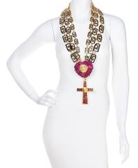 A Gianni Versace Runway Greco Link and Crystal Heart Belt, Chain Lengths: 29.25"- 32.50"; Heart: 3.5" x 3.25"; Cross 3" x 4.25".