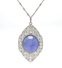 ART DECO, CEYLON STAR SAPPHIRE AND DIAMOND PENDANT NECKLACE