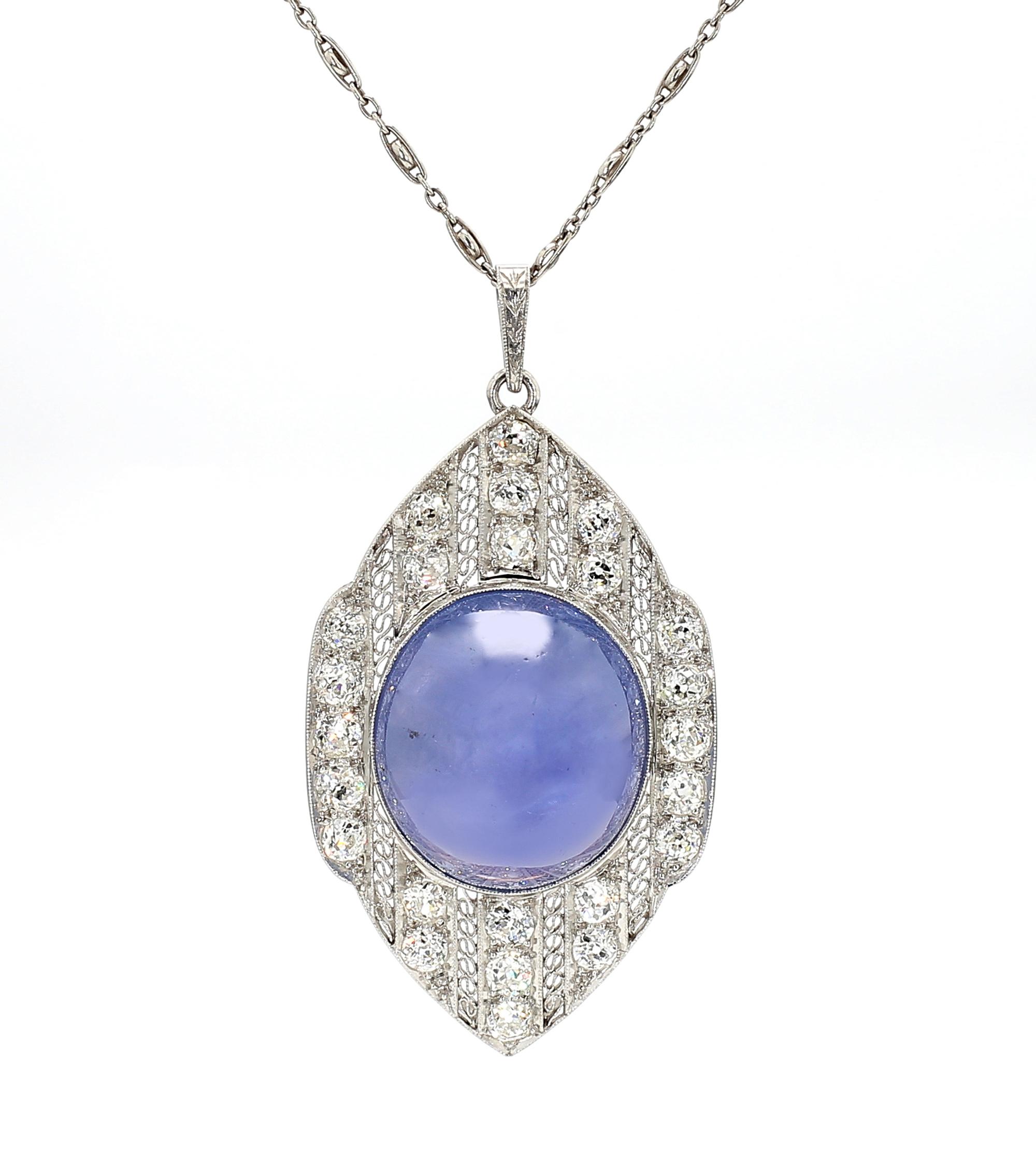 ART DECO, CEYLON STAR SAPPHIRE AND DIAMOND PENDANT NECKLACE