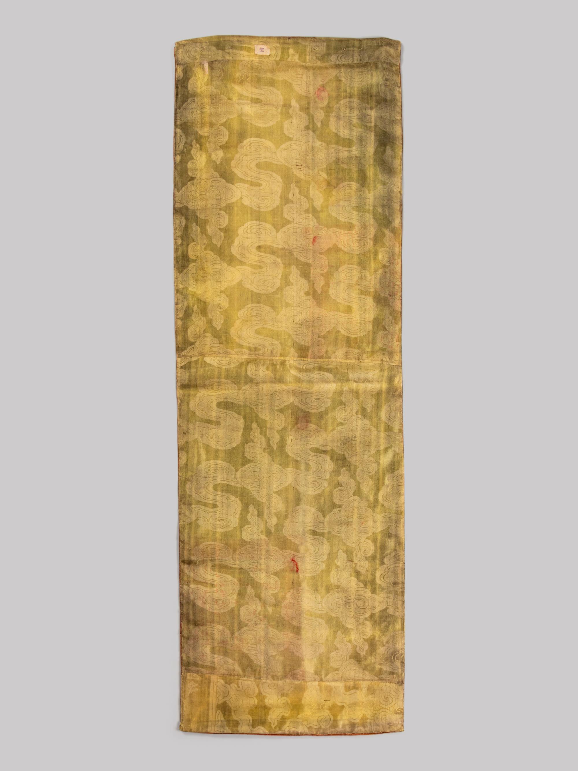 A Orange Ground Brocade Woven Silk 'Dragon' Panel
