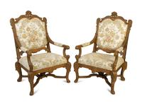 A Pair of Victorian Carved and Upholstered Open Armchairs — 19TH/20TH CENTURY