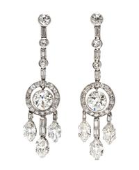 A Pair of Art Deco Platinum and Diamond Dangle Earrings, 7.80 dwts.