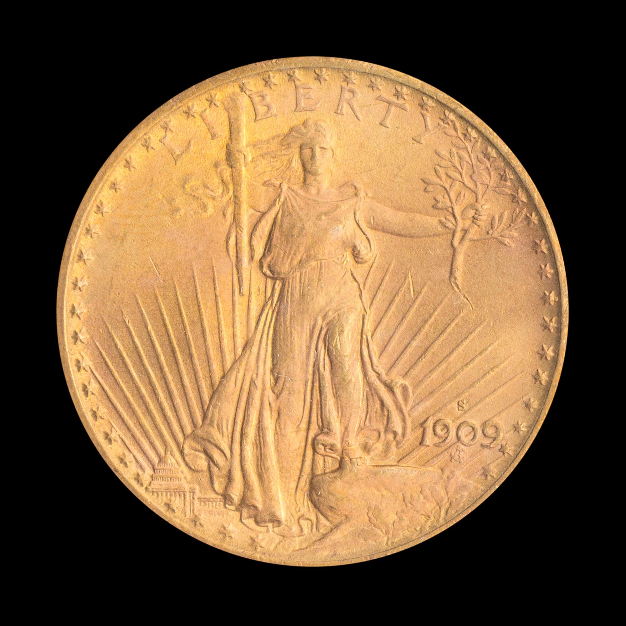 A United States 1909-S St. Gaudens $20 Gold Coin