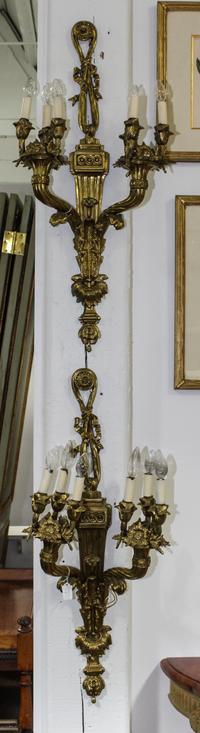 A Pair of Gilt Metal Sconces. Height 36 inches.