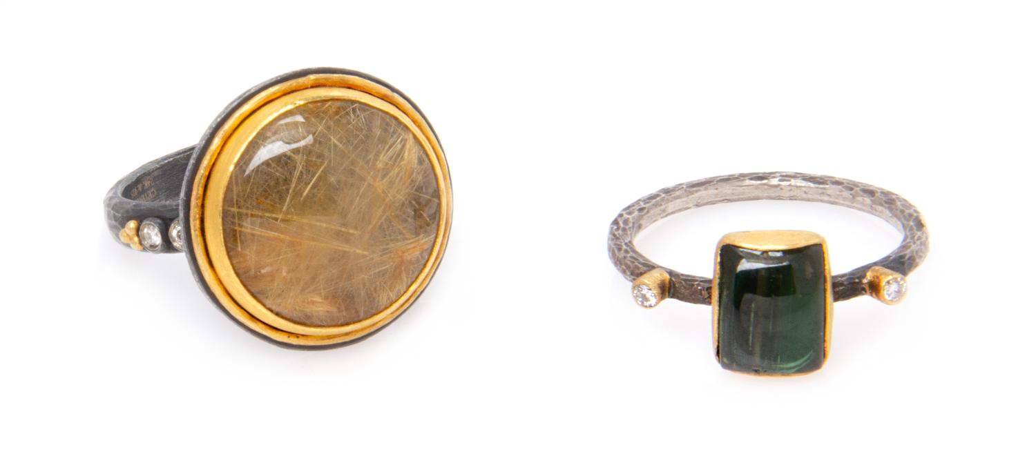 A Collection of Oxidized Sterling Silver, 22 Karat Yellow Gold, Diamond and Gemstone Rings, Gurhan, 7.40 dwts.