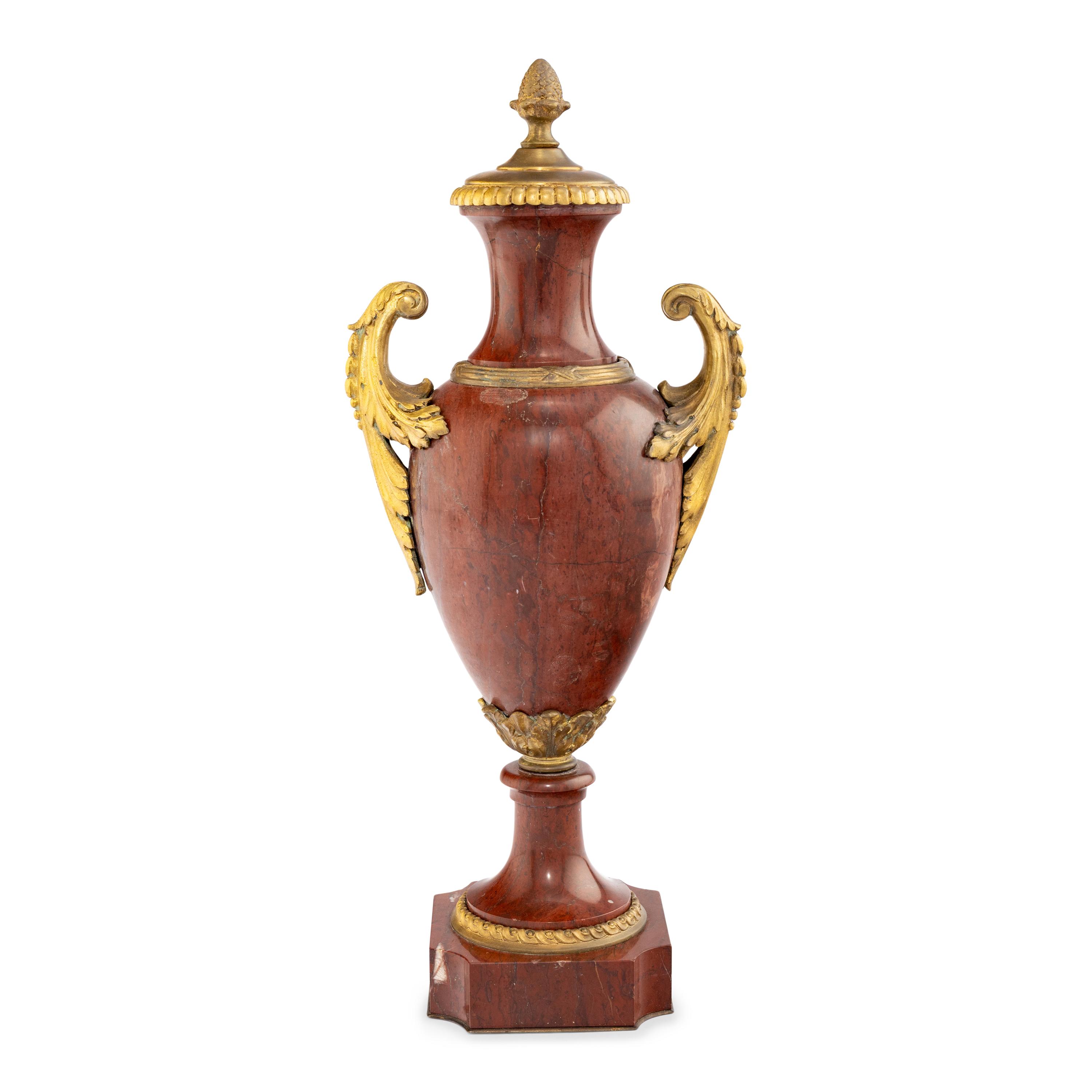 A Neoclassical Style Gilt Bronze Mounted Rouge Marble Covered Urn