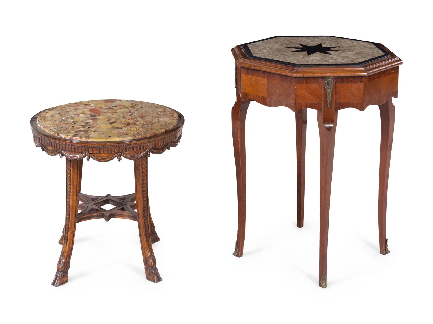Two Neoclassical Marble-Top Side Tables