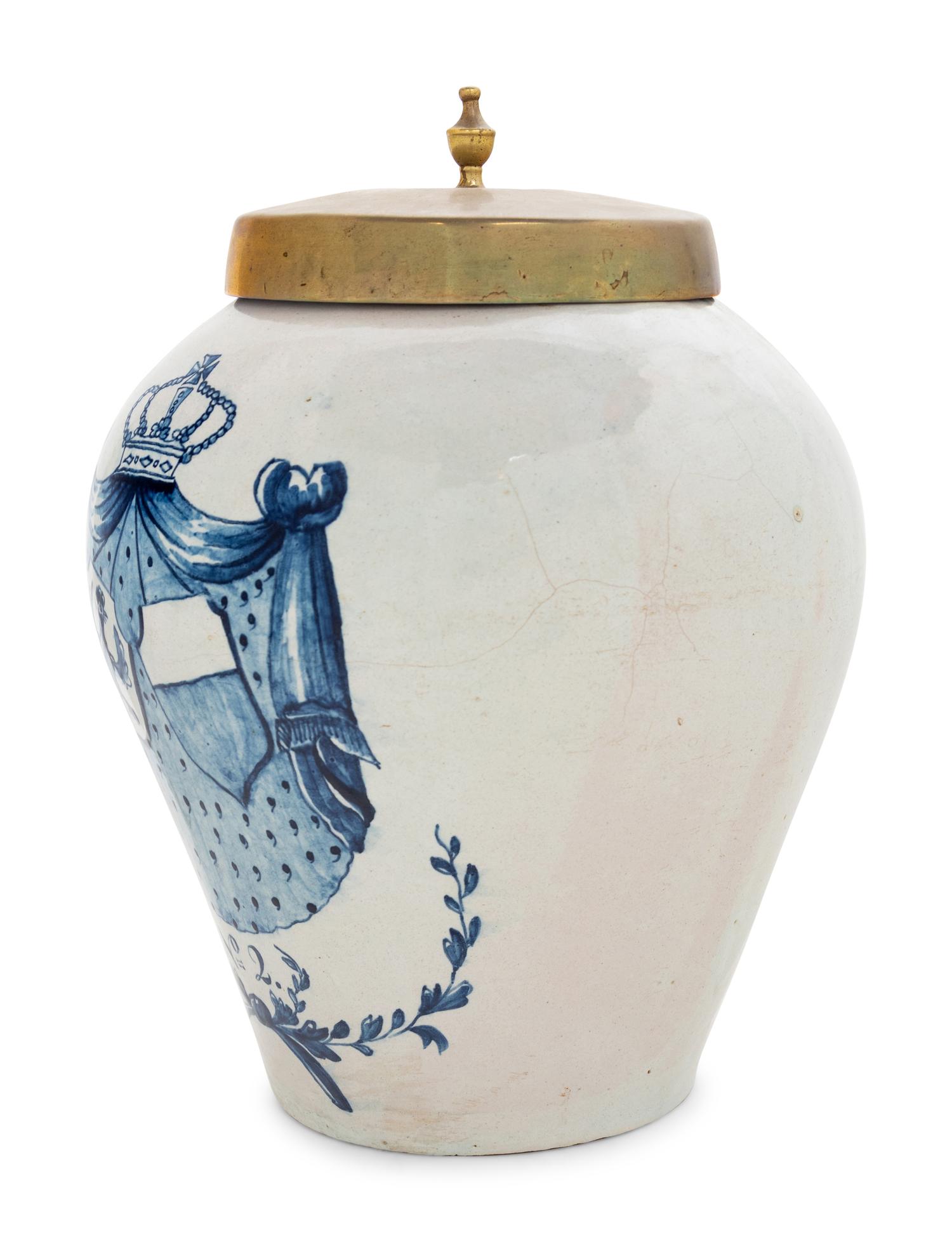 A Delft Blue and White Tobacco Jar