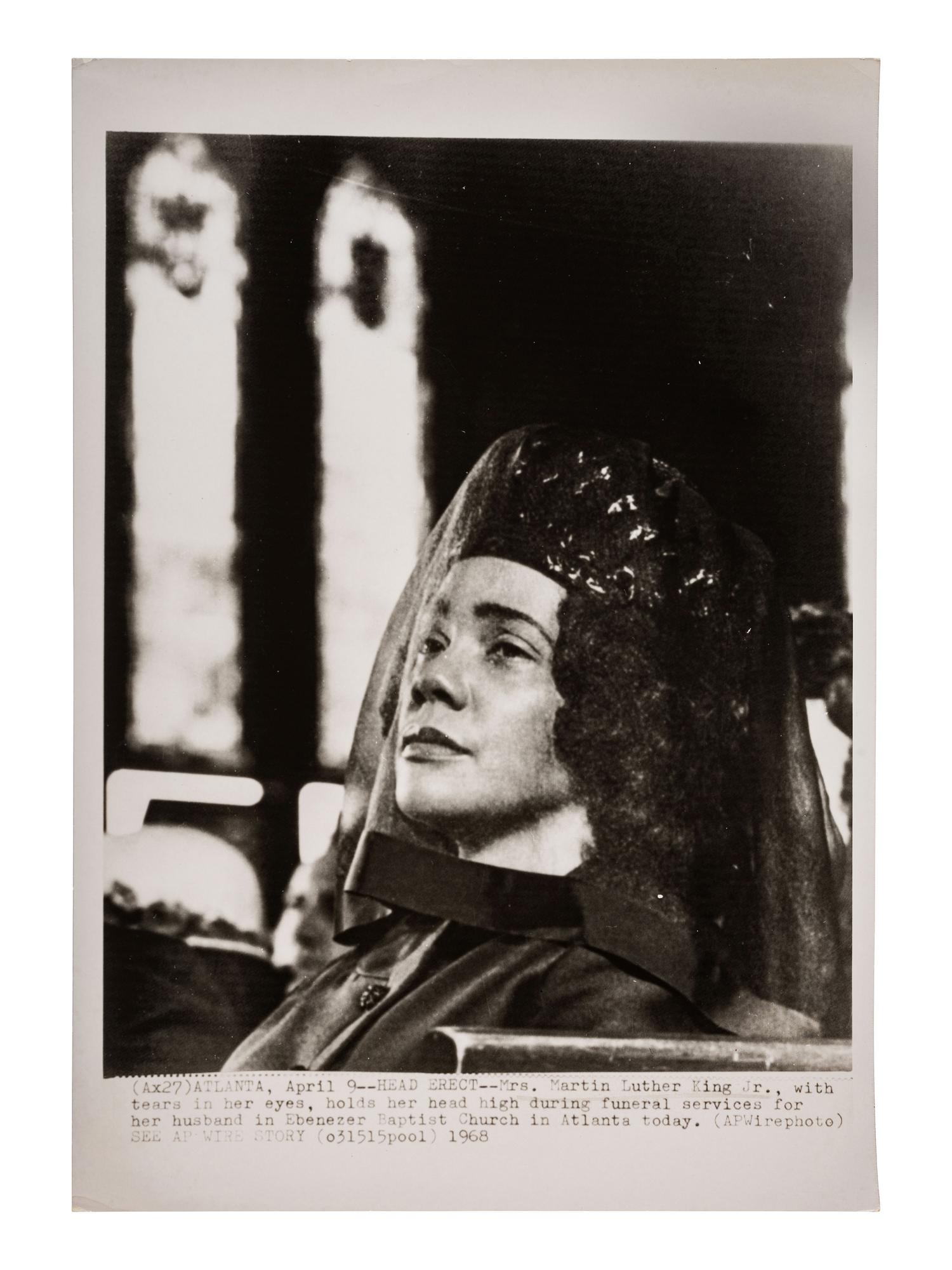[KING, Martin Luther, Jr. (1929-1968)]. 2 press photos of Coretta Scott King, incl. at MLK funeral.