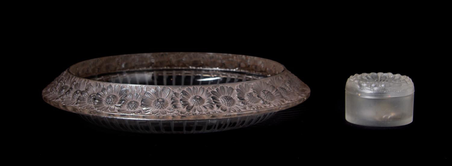 A Lalique Molded and Frosted Glass Bowl, Diameter of bowl 15 inches.