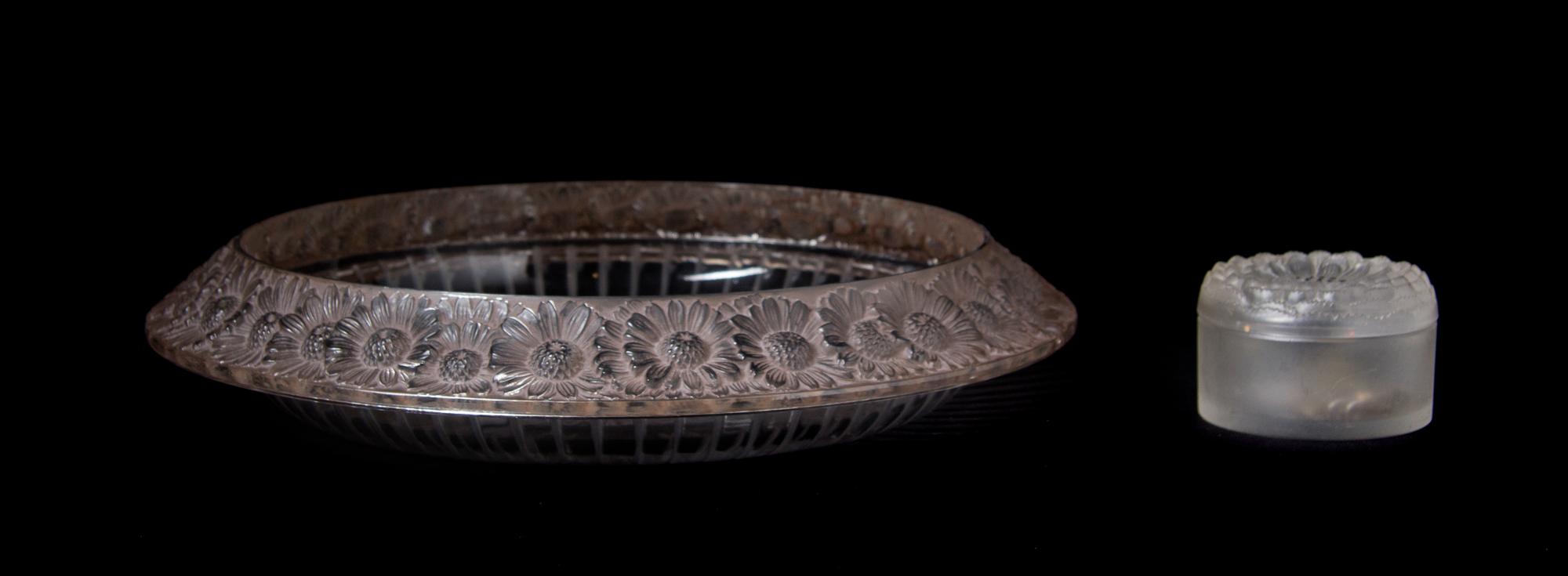 A Lalique Molded and Frosted Glass Bowl, Diameter of bowl 15 inches.
