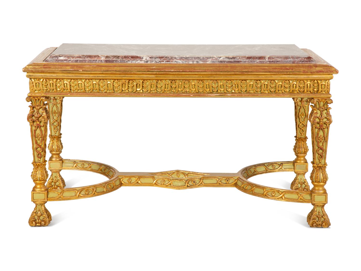 An Italian Painted and Parcel Gilt Marble Top Center Table — 19th/20th Century