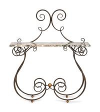 A Wrought Iron and Parcel Gilt Marble Top Console Table