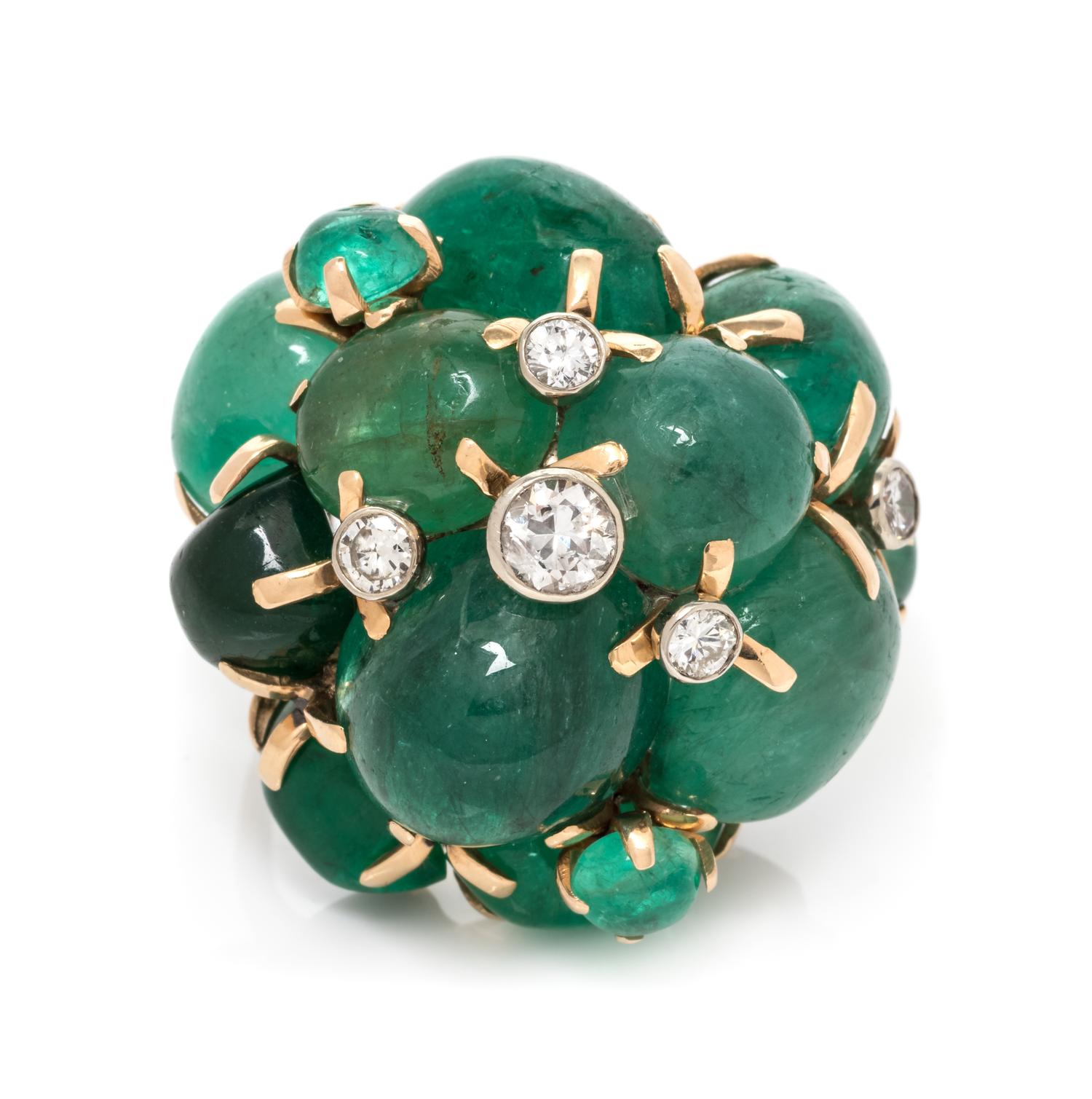 A 14 Karat Bicolor Gold, Emerald and Diamond Bombe Cluster Ring, Seaman Schepps, 18.20 dwts.