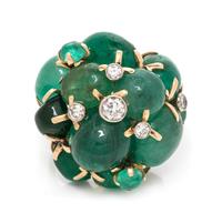 A 14 Karat Bicolor Gold, Emerald and Diamond Bombe Cluster Ring, Seaman Schepps, 18.20 dwts.