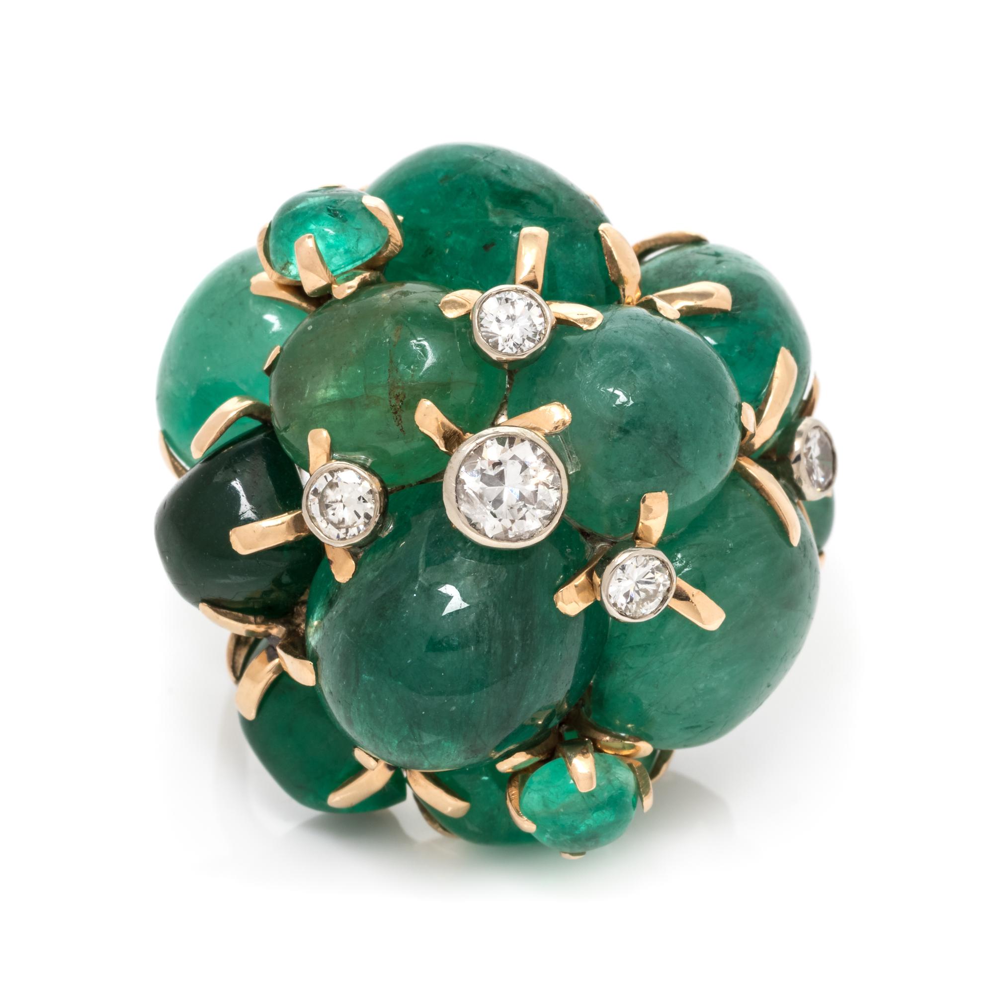 A 14 Karat Bicolor Gold, Emerald and Diamond Bombe Cluster Ring, Seaman Schepps, 18.20 dwts.
