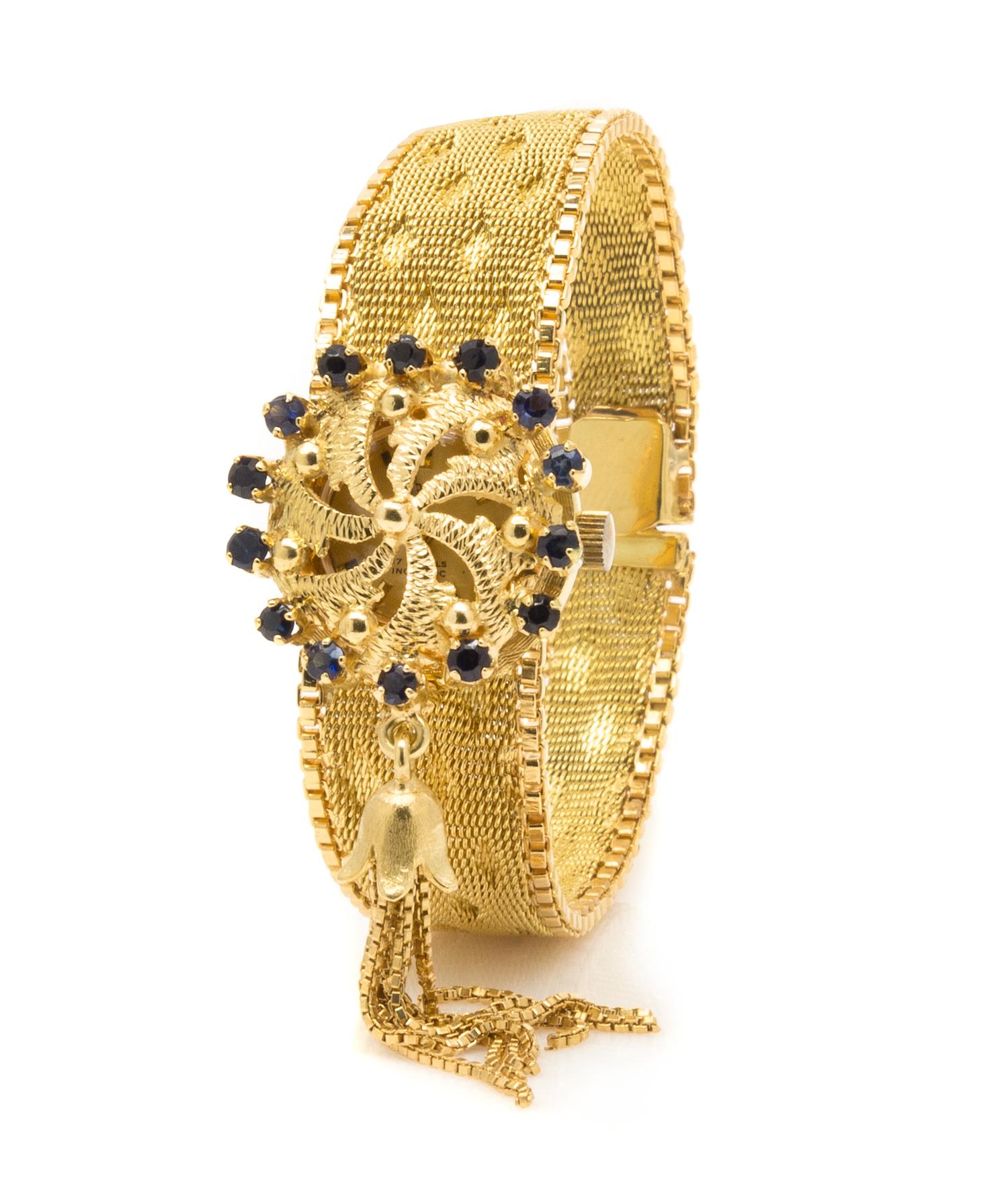 An 18 Karat Yellow Gold and Sapphire Surprise Wristwatch, Nava, 28.40 dwts.