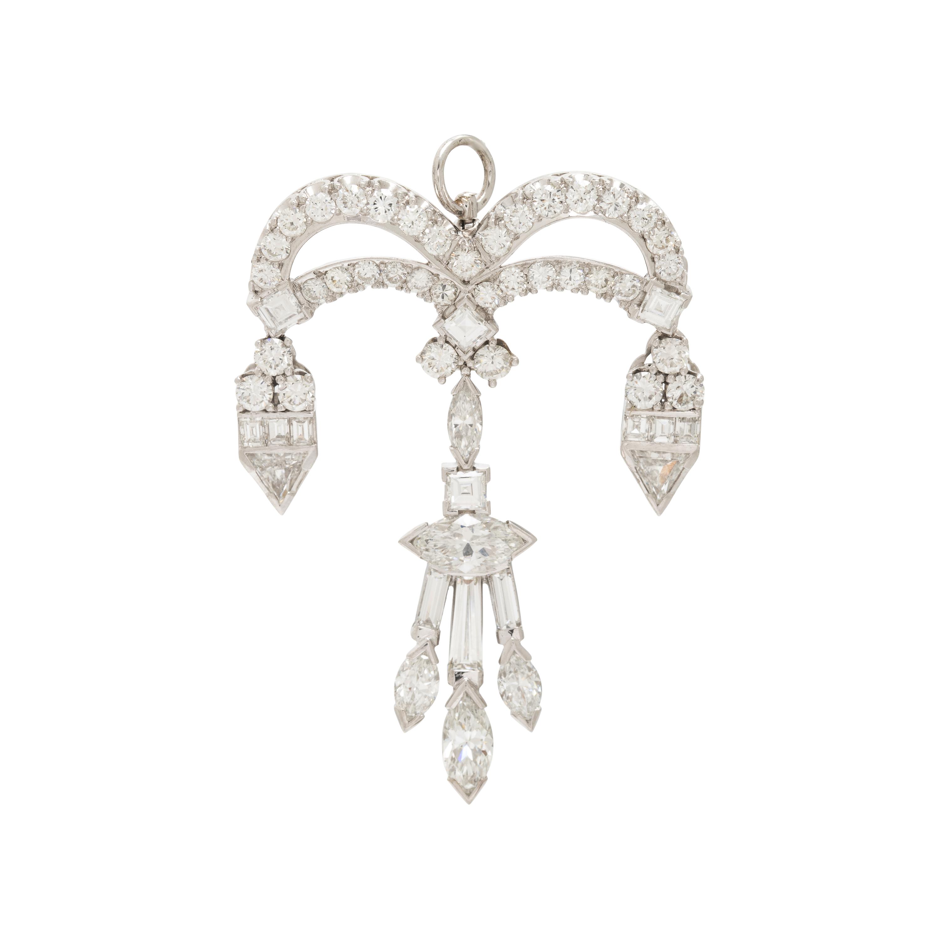 Diamond and Platinum Pendant Brooch