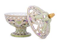 A French Polychrome Glazed Porcelain Reticulated Bowl and Cover