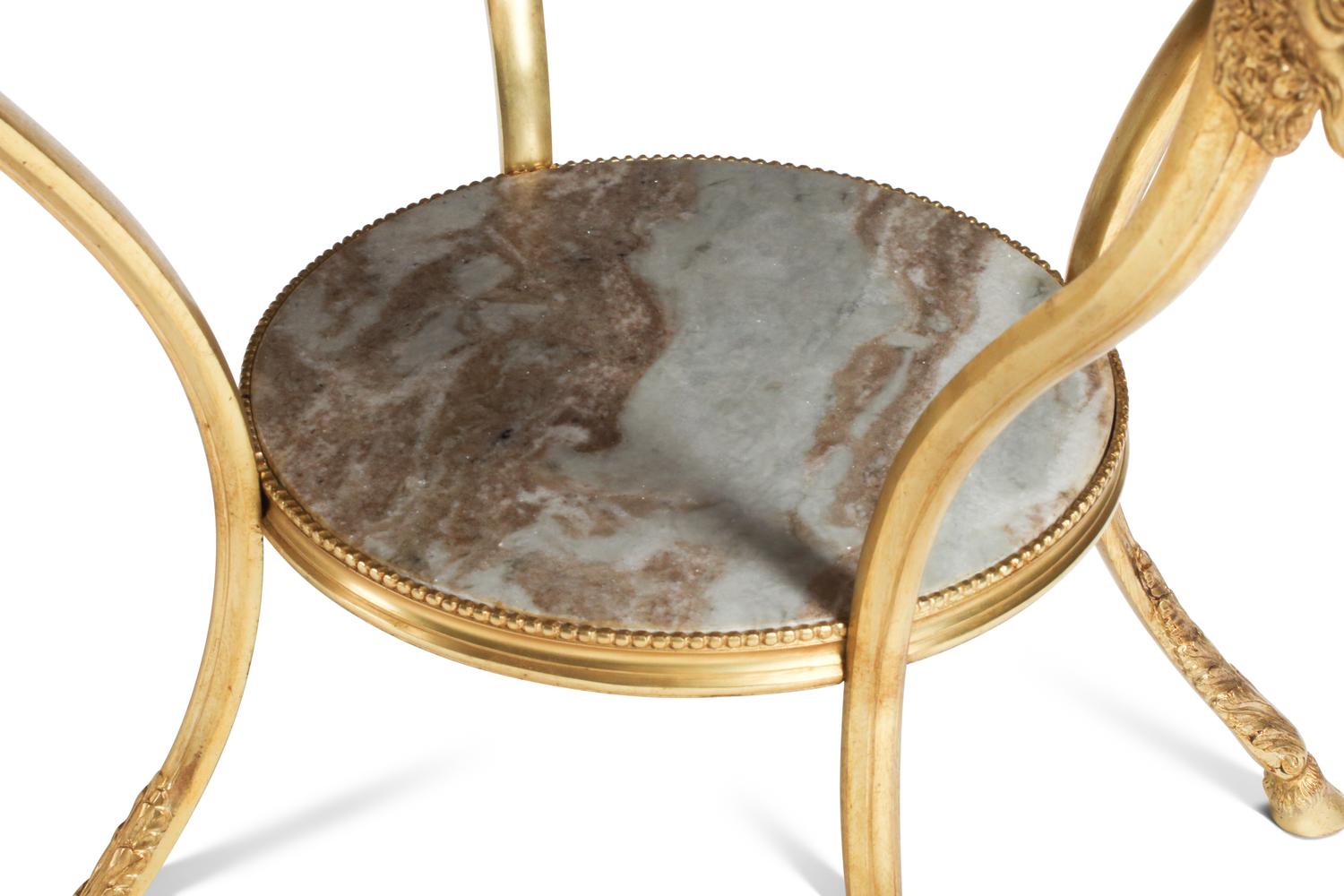 A Pair of French Neoclassical Style Gilt Bronze and Marble Guéridons