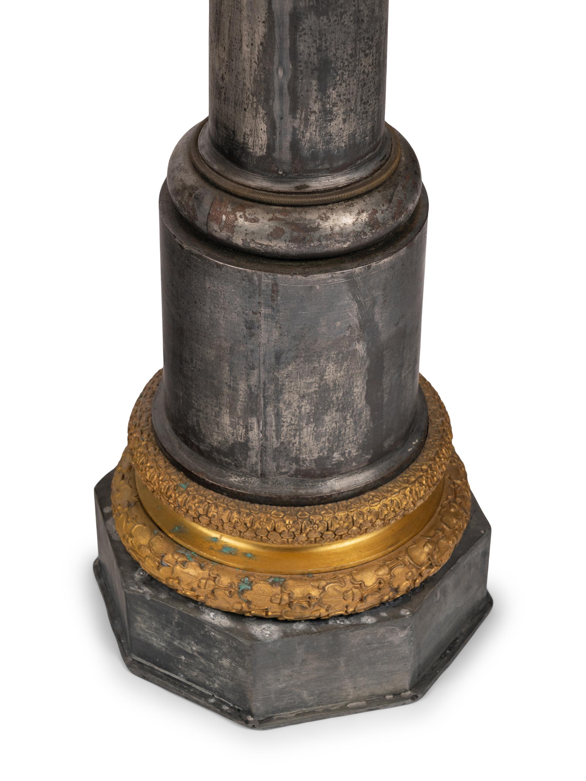 A Pair of French Gilt Bronze and Steel Columnar Lamps