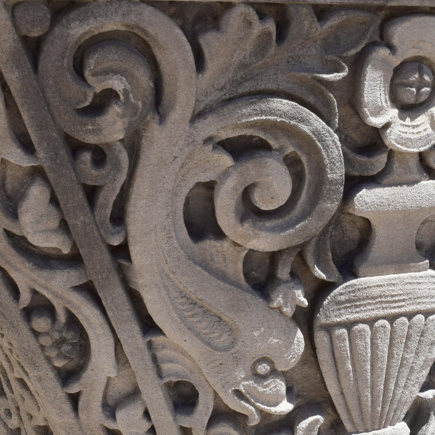 A Pair of American Carved Limestone Capitals 36" W x 25.5" D x 29.5" H — United States, Circa 1920