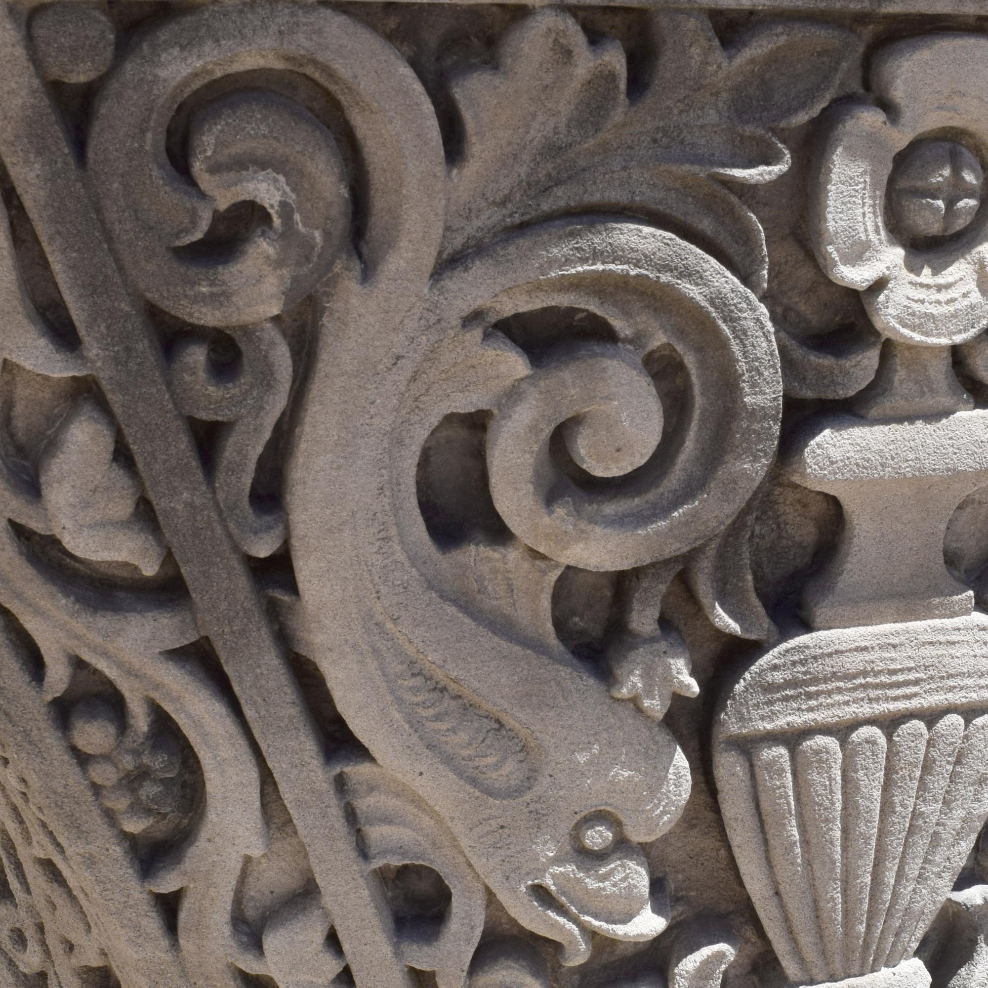 A Pair of American Carved Limestone Capitals 36" W x 25.5" D x 29.5" H — United States, Circa 1920
