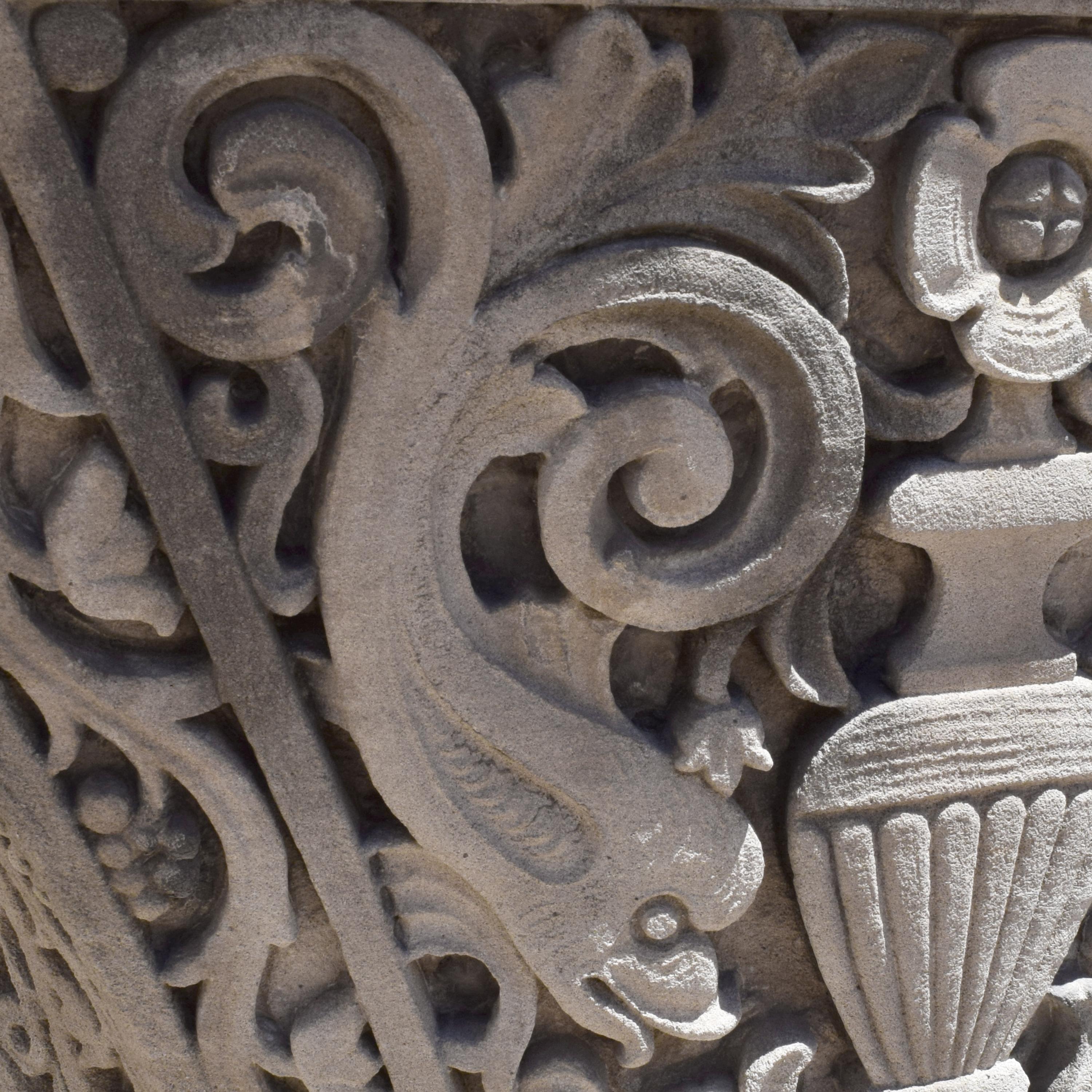 A Pair of American Carved Limestone Capitals 36" W x 25.5" D x 29.5" H — United States, Circa 1920