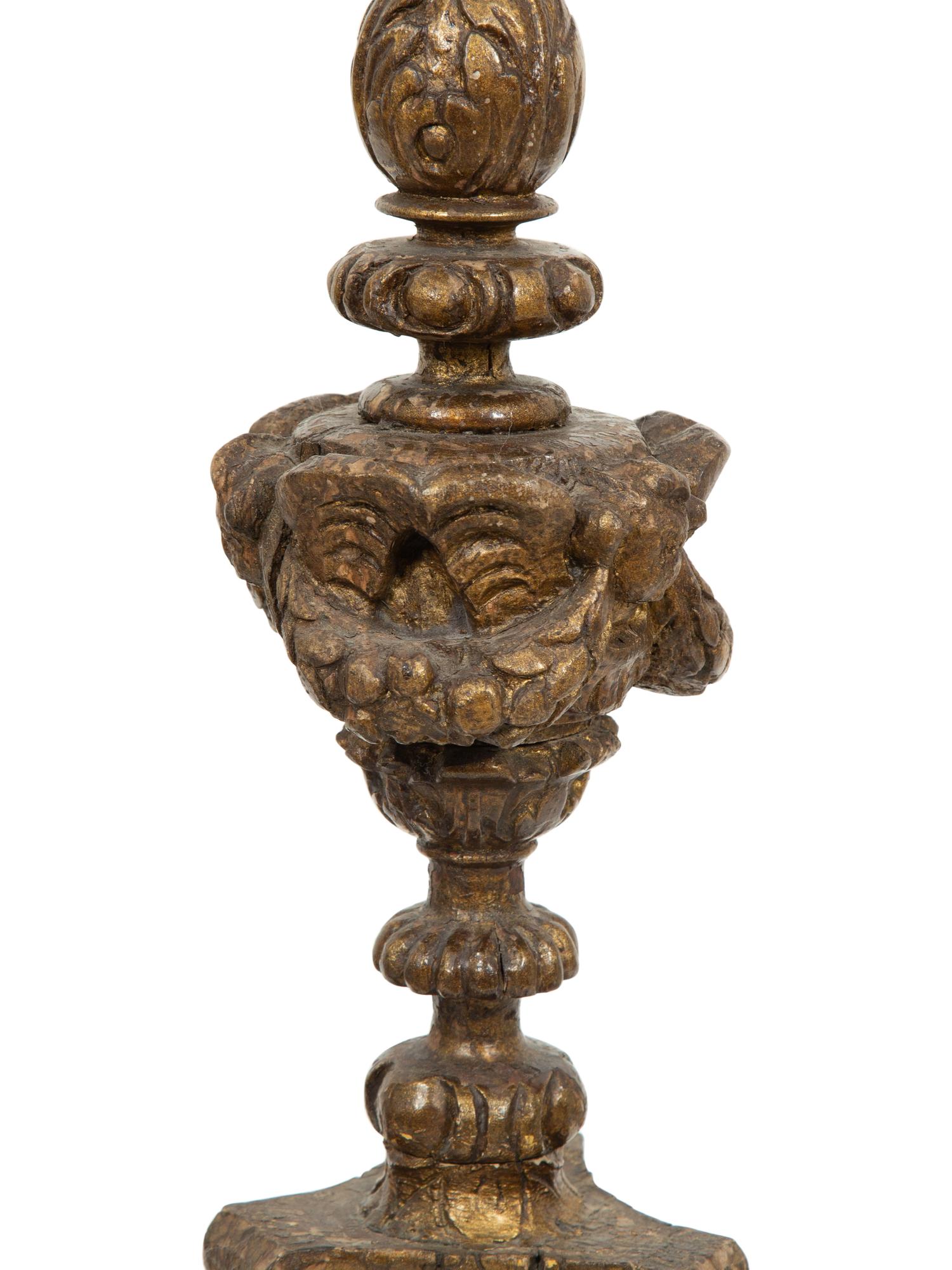 A Pair of Pricket Style Giltwood Table Lamps