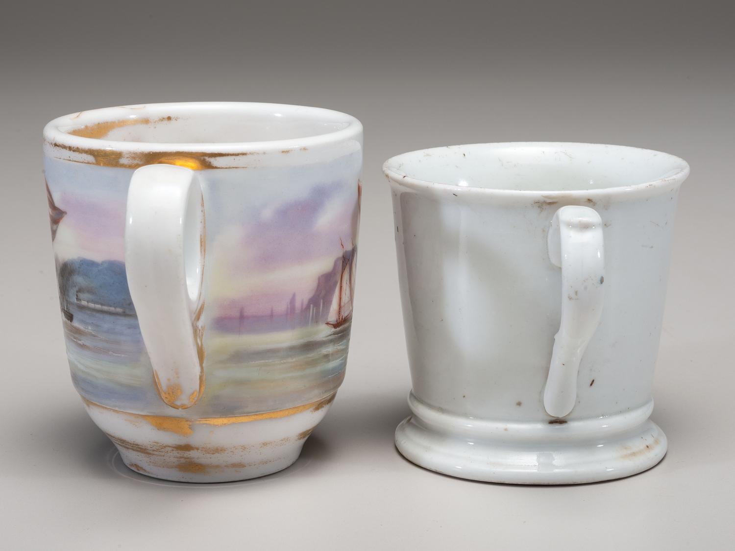 Two Painted Porcelain Shaving Mugs